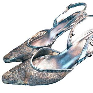 Stuart Weitzman Classic Singback Pumps, Size 9, Silver Metallic Lace